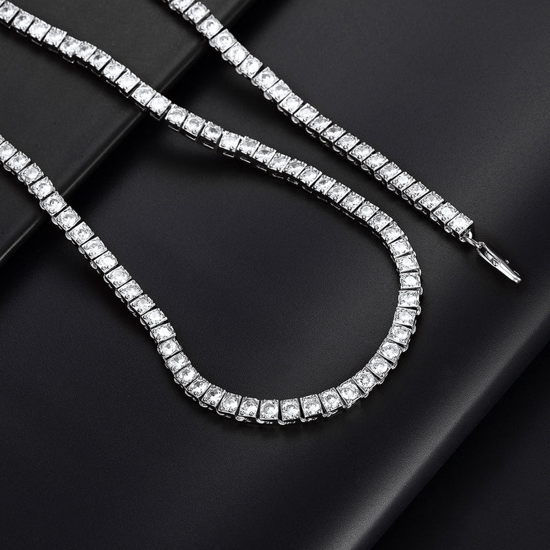 4mm Princess Cut Tennis Chain Necklace Cz Stones for