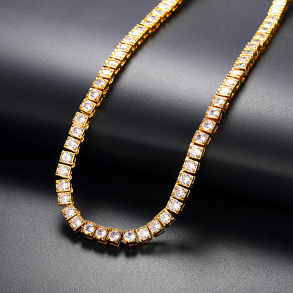4mm Princess Cut Tennis Chain Necklace Cz Stones for