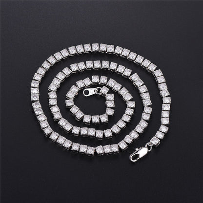 4mm Princess Cut Tennis Chain Necklace Cz Stones for