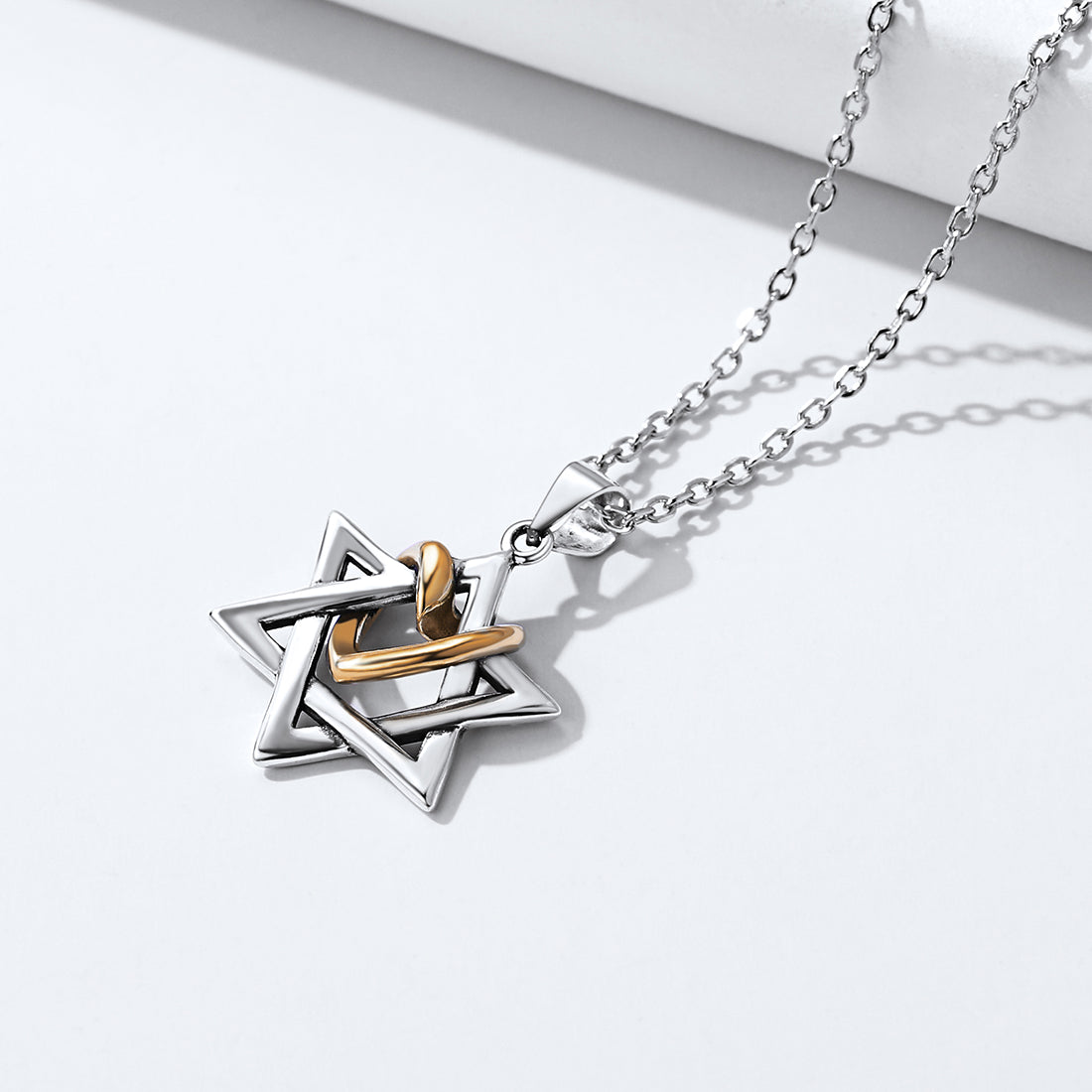 Silver Star of David Pendant With Heart Necklace