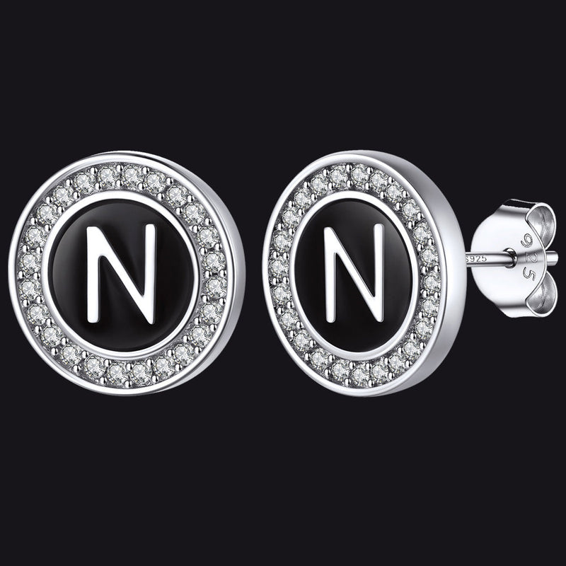 Personalized Black Initial Letter Stud Earrings for