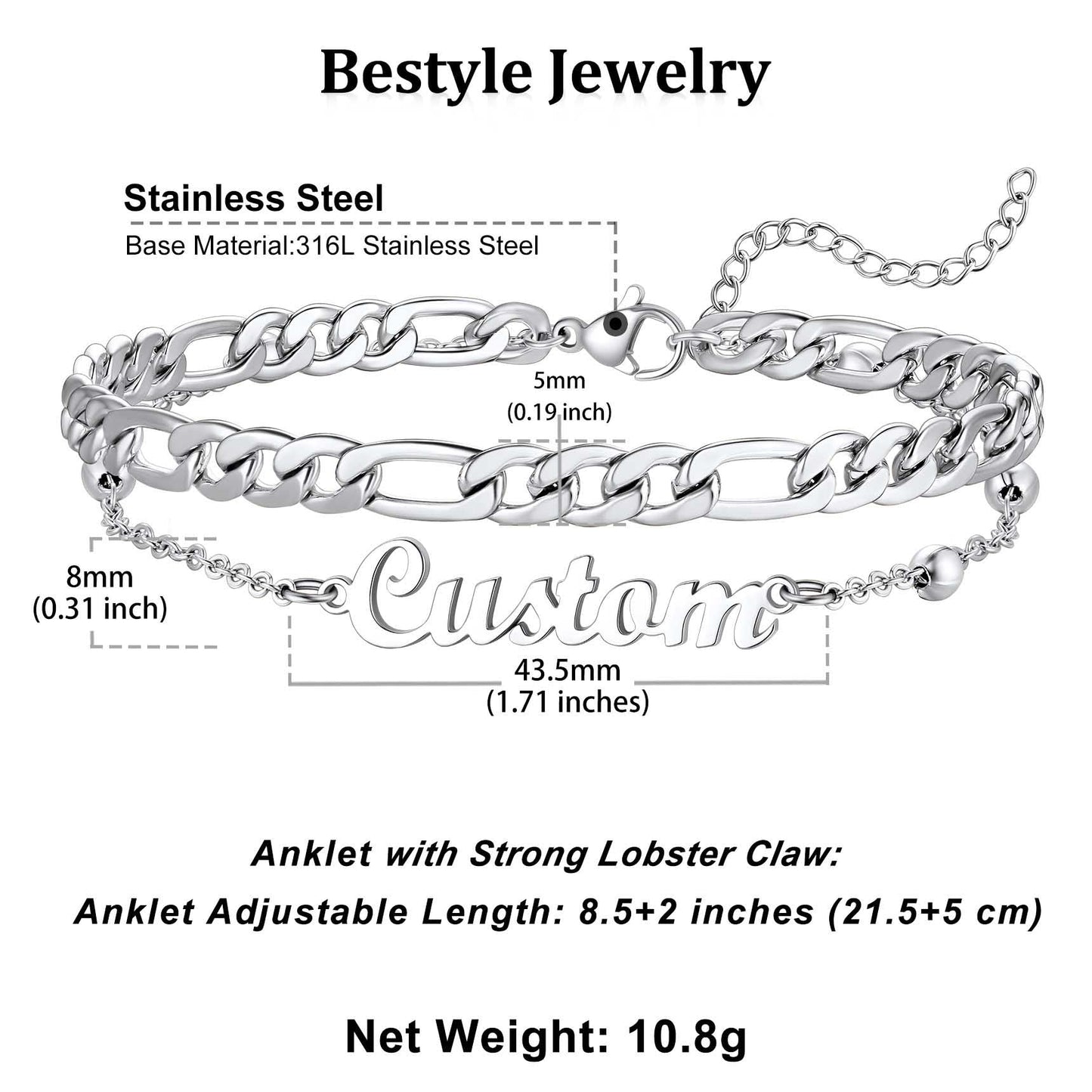 Personalised Name Figaro Chain Layered Anklet for