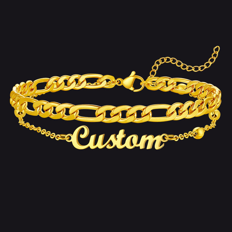 Personalised Name Figaro Chain Layered Anklet for