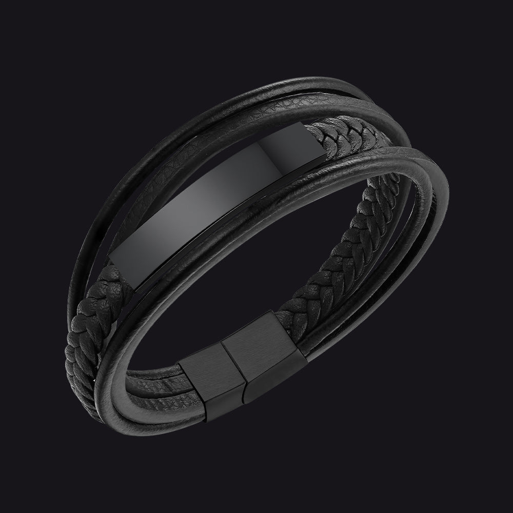 Custom Id Braided Leather Bracelet for