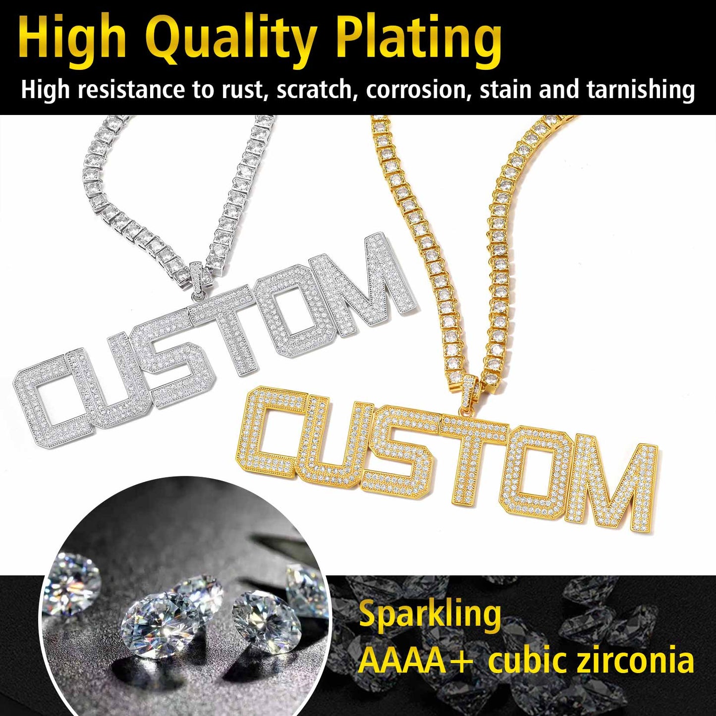 Custom Name Letter Pendant Necklace With Cz Stones for