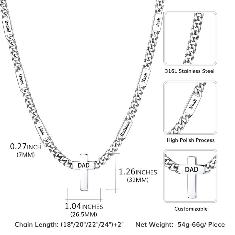 Custom Cross Cuban Link Chain Necklace With Engraved Name for 5/7mm