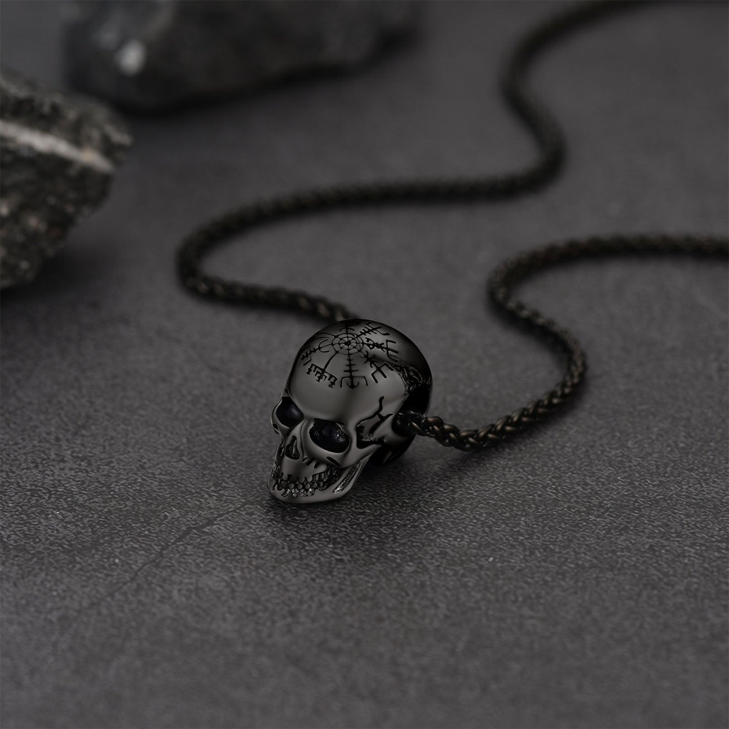 Nordic Viking Compass Skull Pendant Necklace for