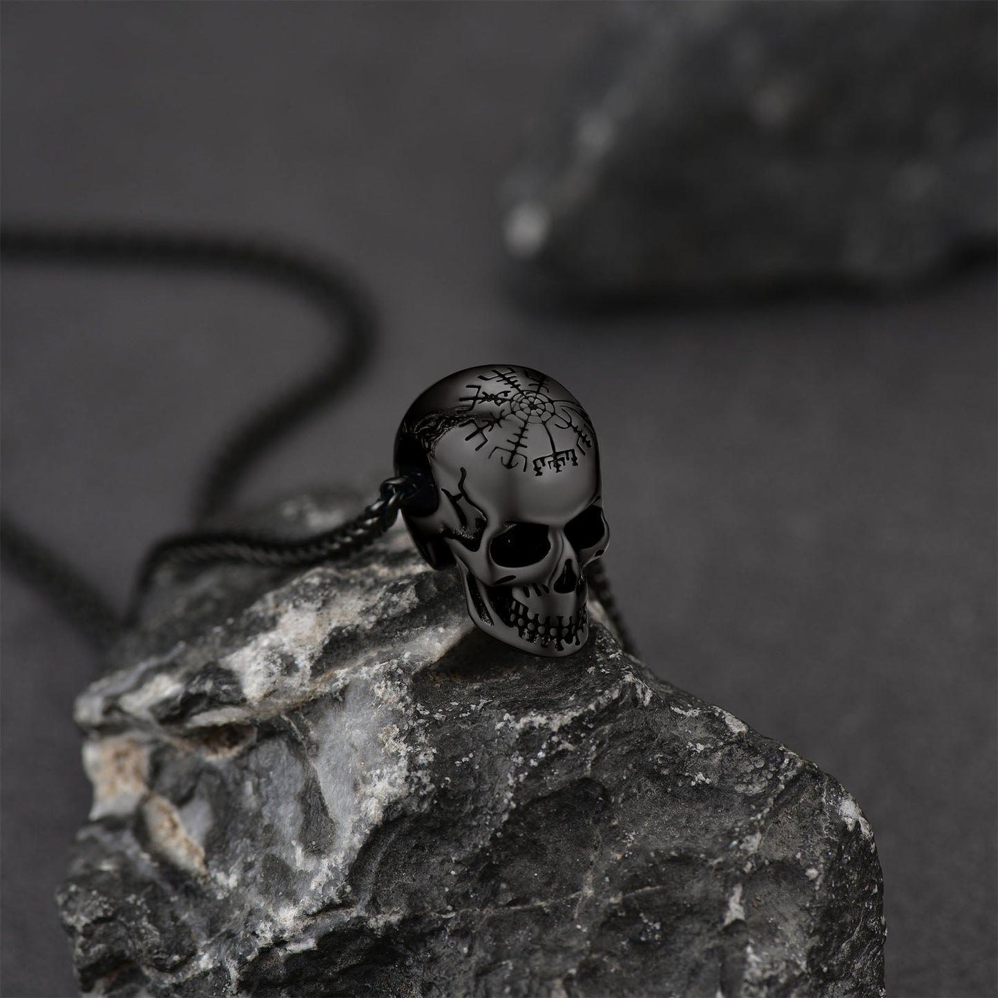 Nordic Viking Compass Skull Pendant Necklace for