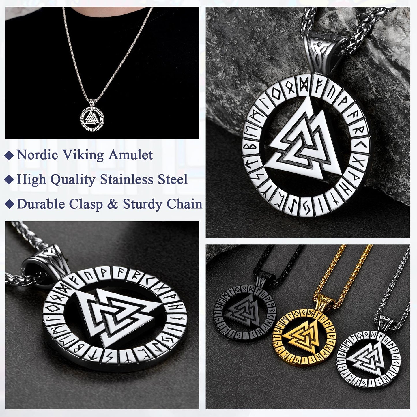 Nordic Viking Runes Celtic Pendant Necklaces for