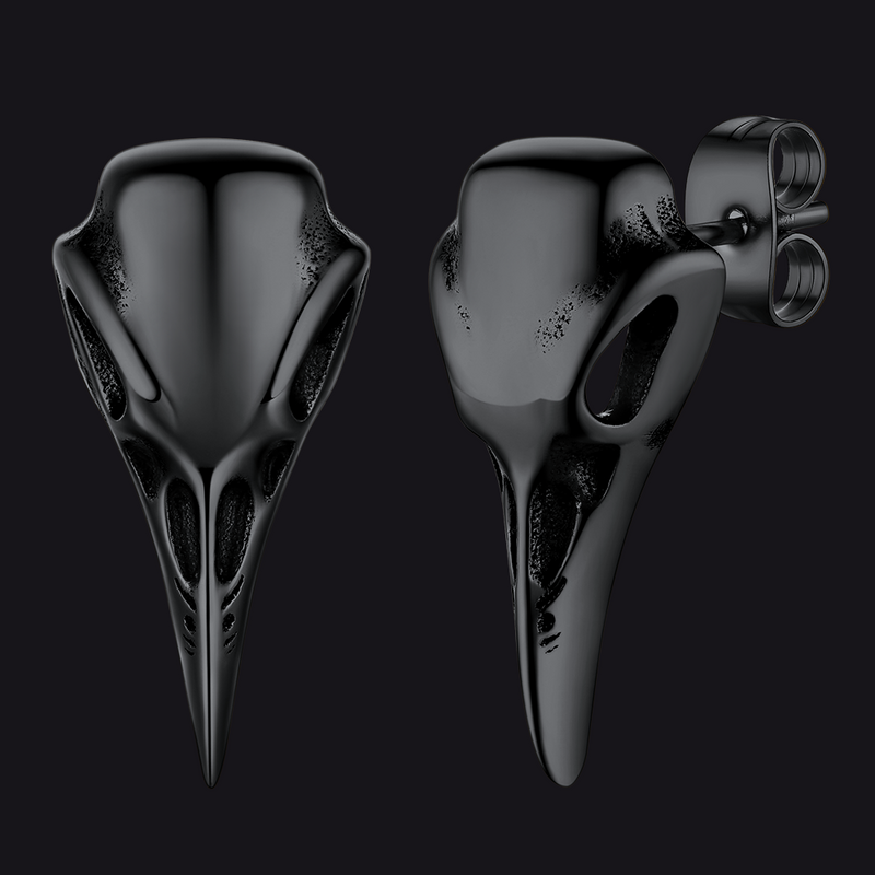 Gothic Raven Skull Stud Earring for