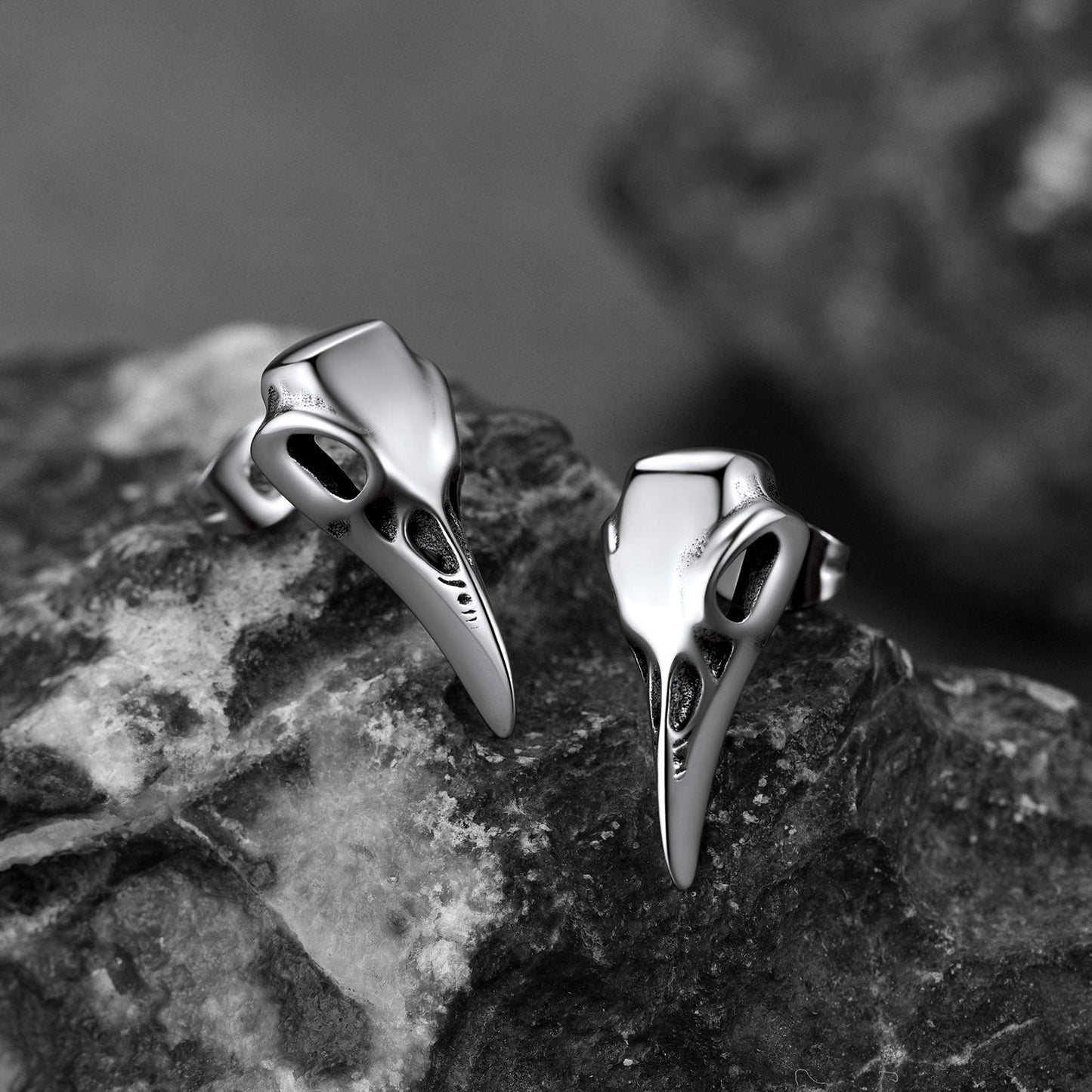 Gothic Raven Skull Stud Earring for