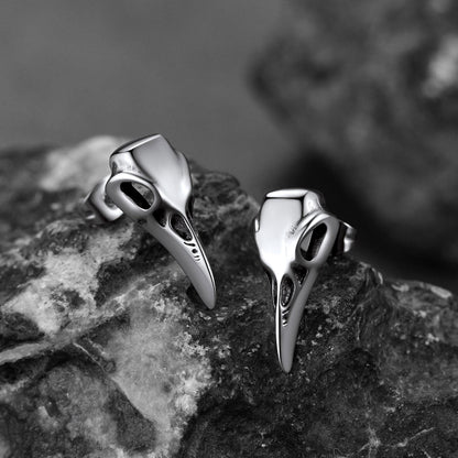 Gothic Raven Skull Stud Earring for