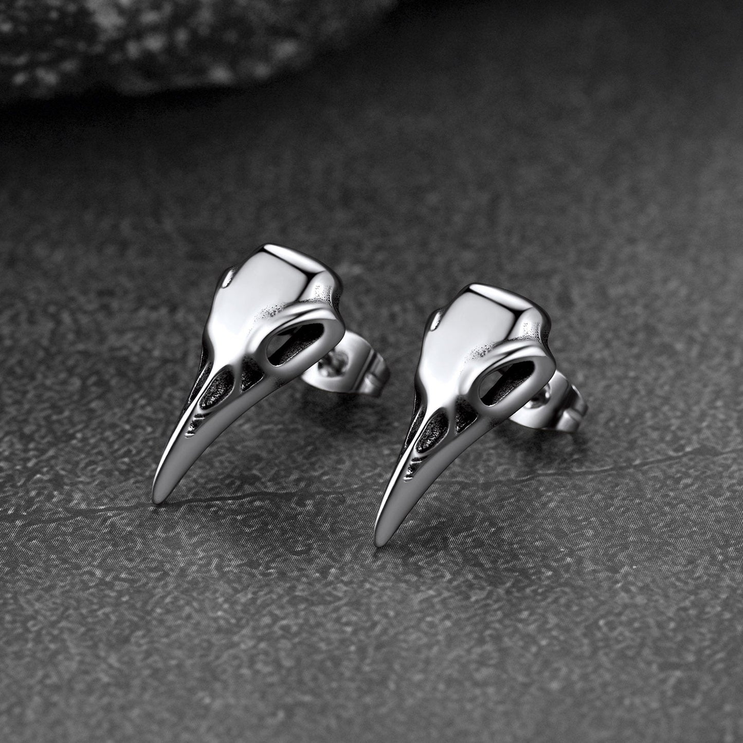 Gothic Raven Skull Stud Earring for