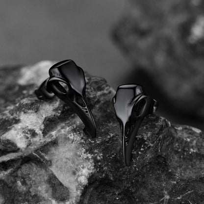 Gothic Raven Skull Stud Earring for