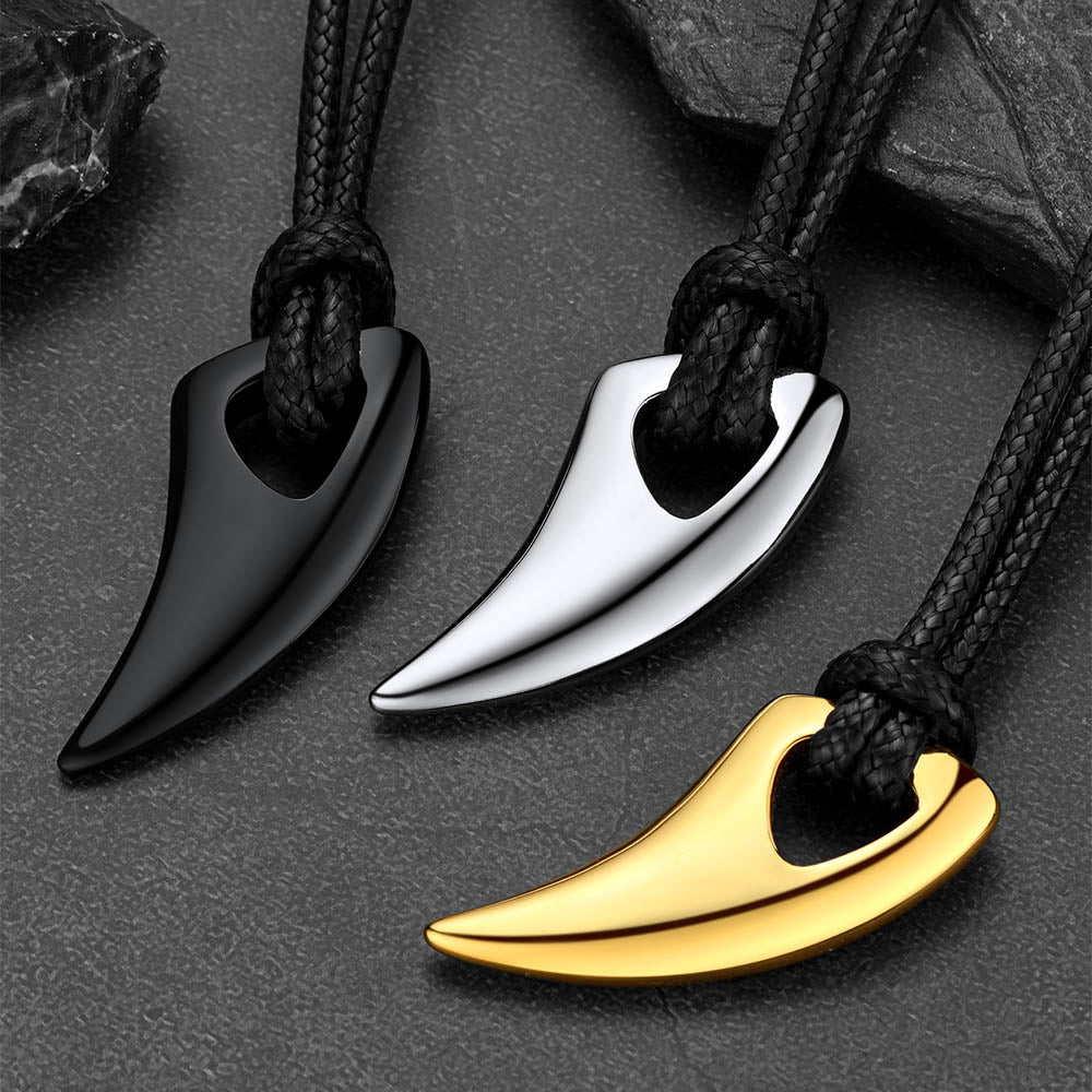 Norse Viking Wolf Tooth Spear Wax Leather Necklace for , Size 20"-26"