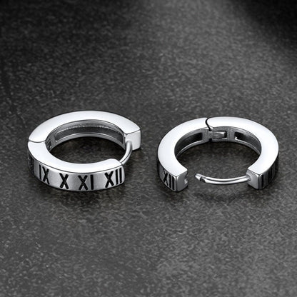 Roman Numerals Hoop Huggie Earrings for