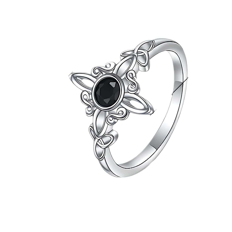 Obsidian Witches Knot Dual Triquetra Ring