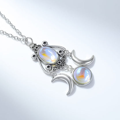 Opaline Trinity Moon Goddess Necklace