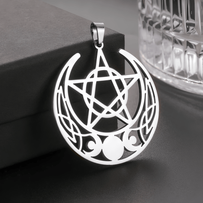 Mystic Moon Triple Goddess Pentagram Necklace