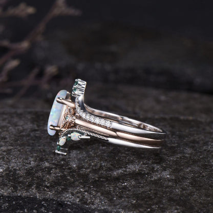 Divine Goddess Opal Triquetra Ring Set