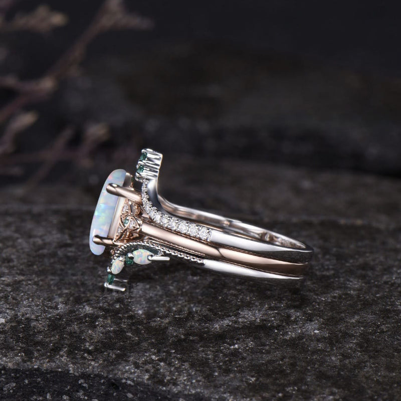 Divine Goddess Opal Triquetra Ring Set