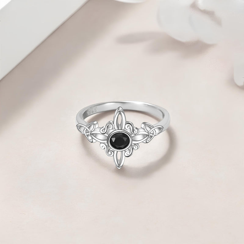 Obsidian Witches Knot Dual Triquetra Ring