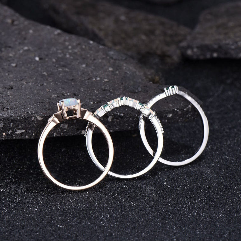 Divine Goddess Opal Triquetra Ring Set