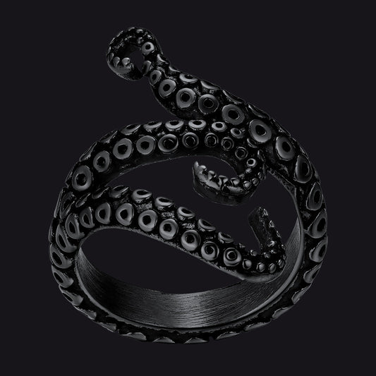 Biker Punk Three Octopus Tentacle Ring for