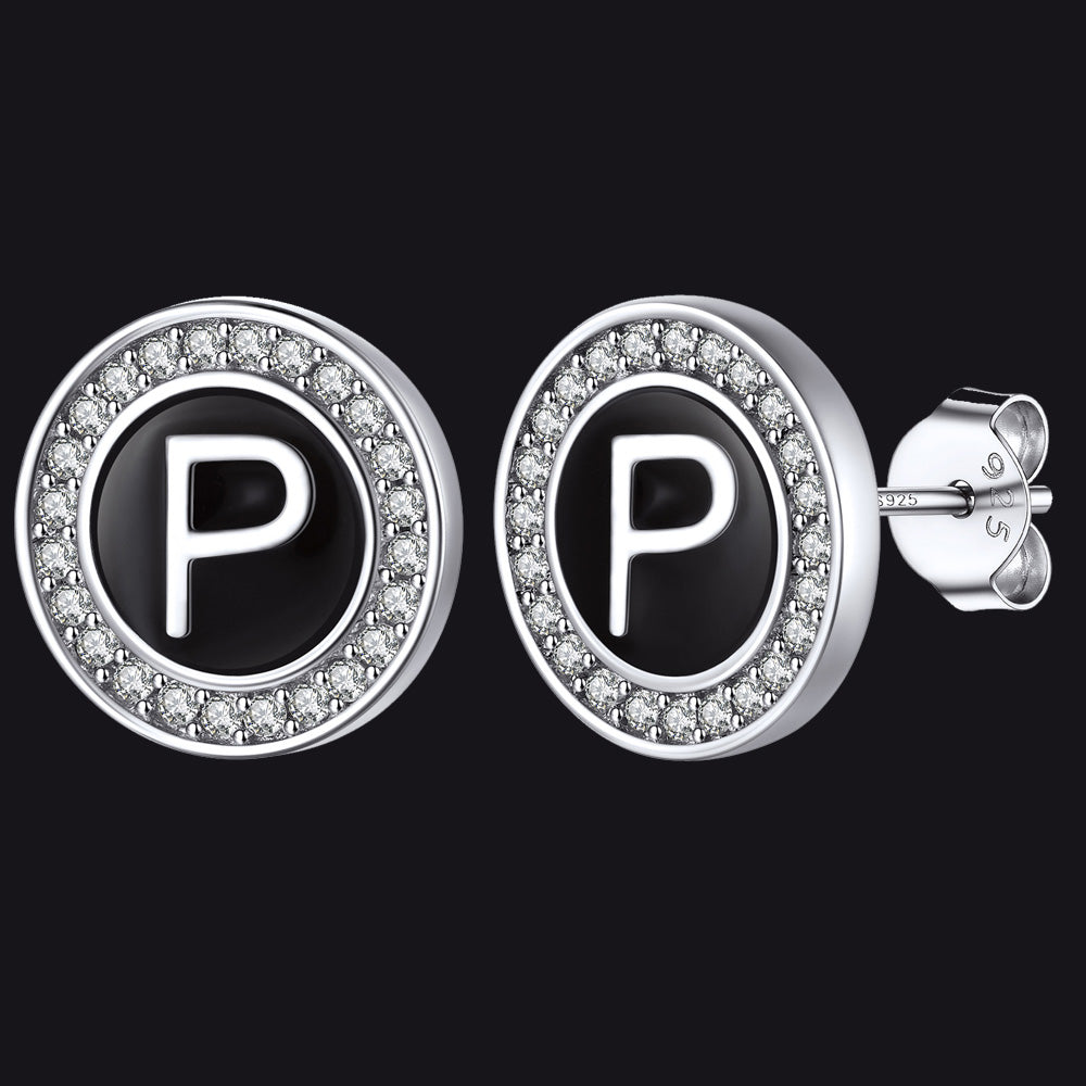Personalized Black Initial Letter Stud Earrings for