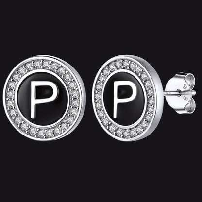 Personalized Black Initial Letter Stud Earrings for
