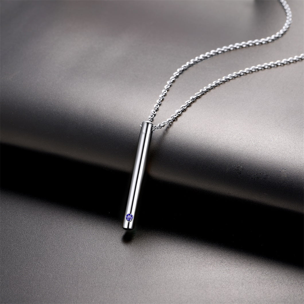 Personalized Bar Urn Necklace for Ashes With Birthstone Keepsake Memorial Jewelry