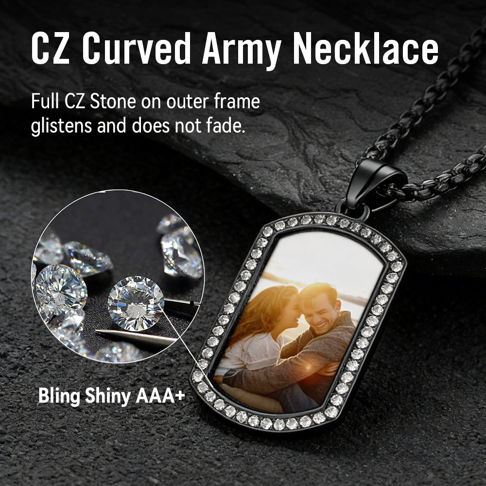 Customized Zirconia Picture Dog Tag Necklace Memorial Gift for