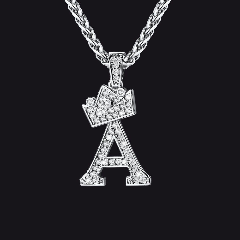 Sparkly Bling Crown Diamond Initial Letther Necklace for