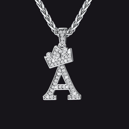 Sparkly Bling Crown Diamond Initial Letther Necklace for