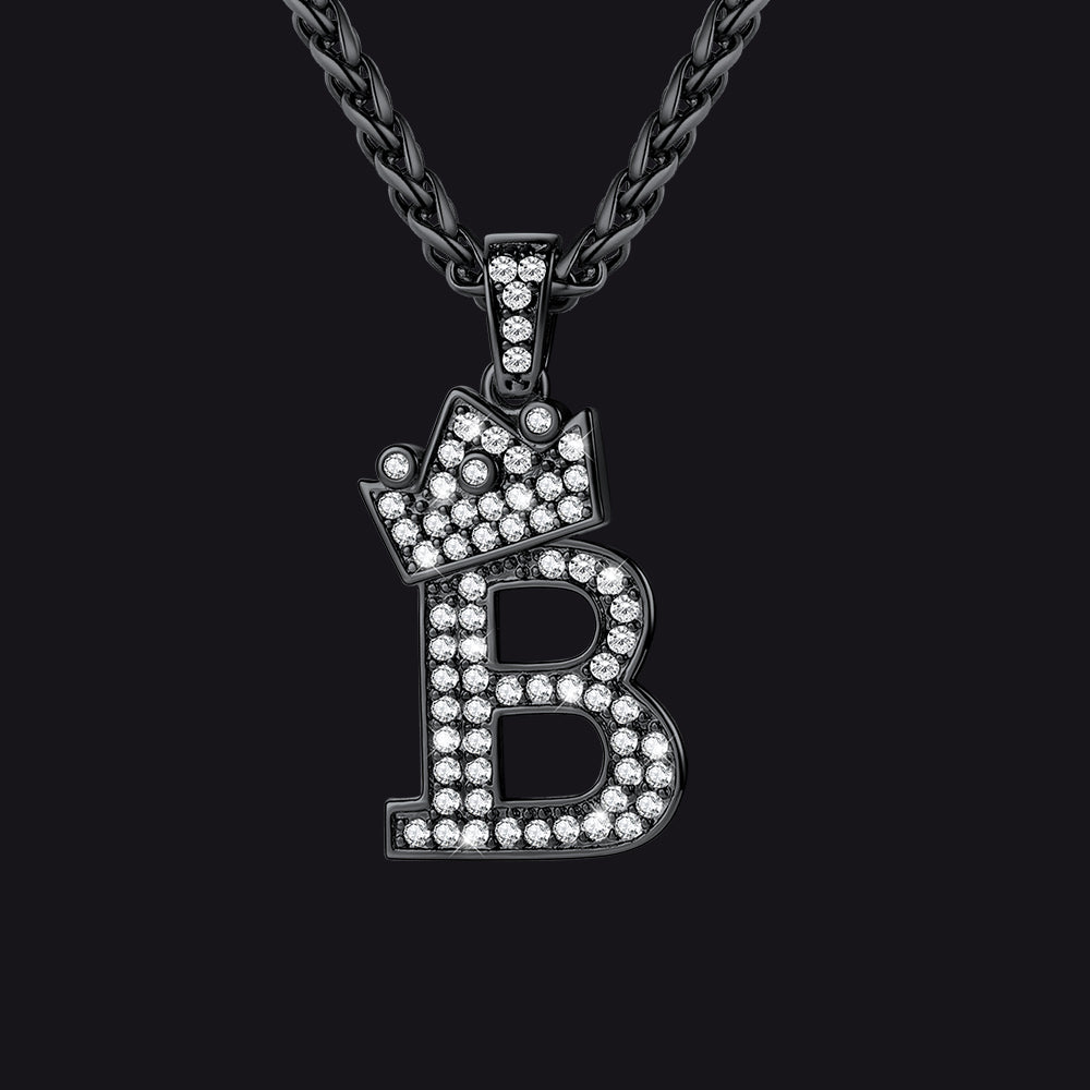 Sparkly Bling Crown Diamond Initial Letther Necklace for