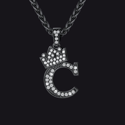 Sparkly Bling Crown Diamond Initial Letther Necklace for