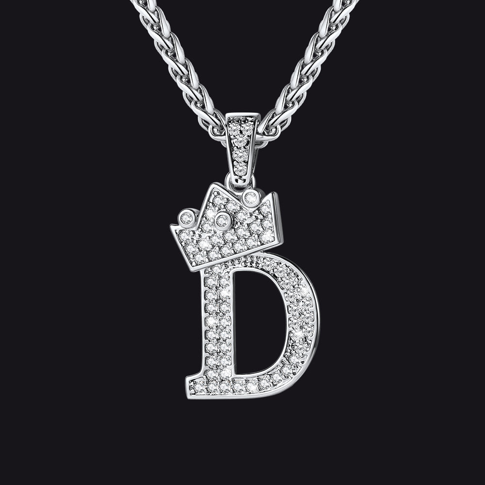 Sparkly Bling Crown Diamond Initial Letther Necklace for