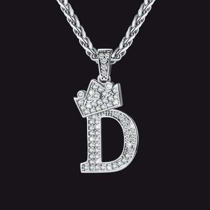 Sparkly Bling Crown Diamond Initial Letther Necklace for