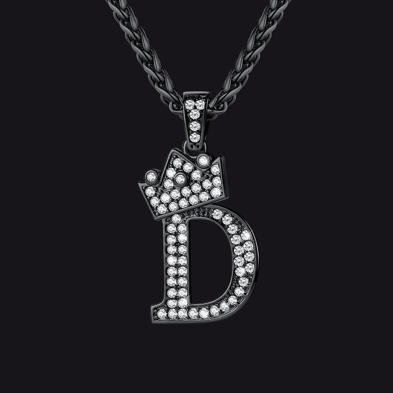 Sparkly Bling Crown Diamond Initial Letther Necklace for