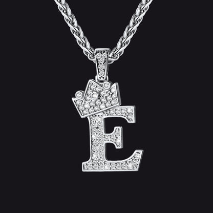 Sparkly Bling Crown Diamond Initial Letther Necklace for