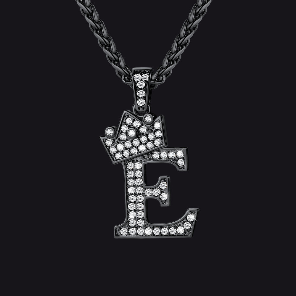Sparkly Bling Crown Diamond Initial Letther Necklace for