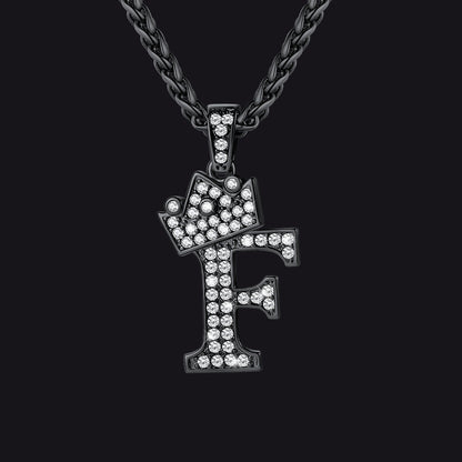 Sparkly Bling Crown Diamond Initial Letther Necklace for