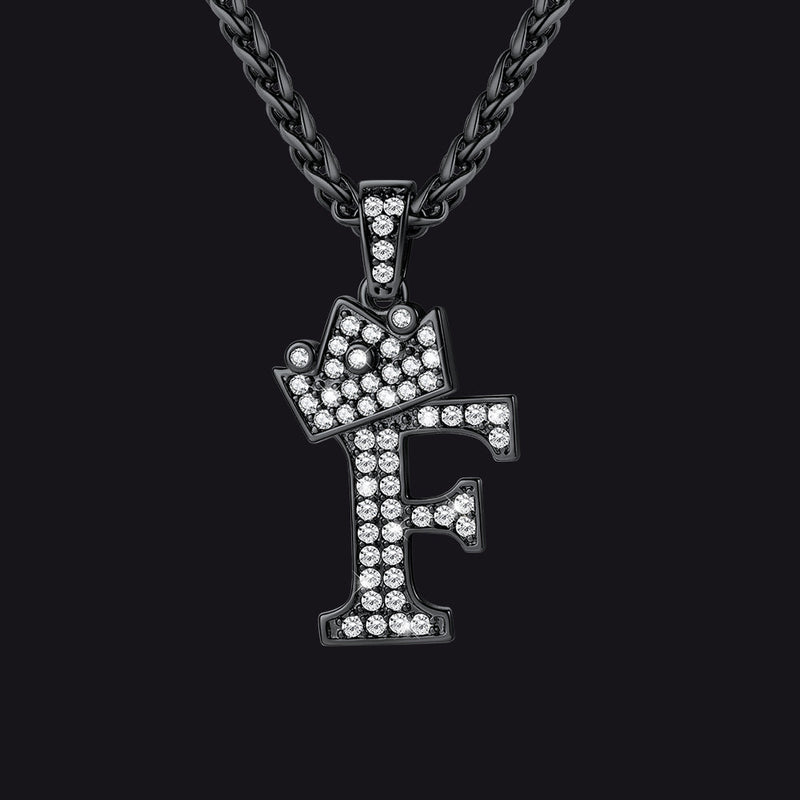 Sparkly Bling Crown Diamond Initial Letther Necklace for