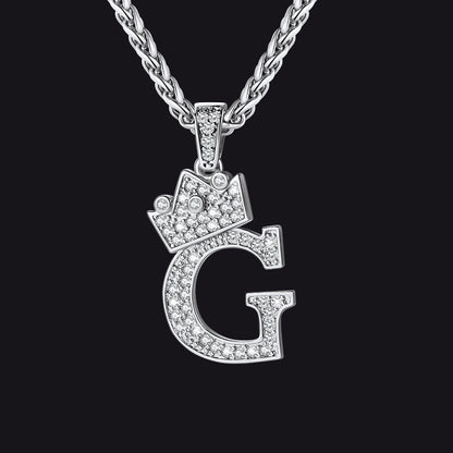 Sparkly Bling Crown Diamond Initial Letther Necklace for