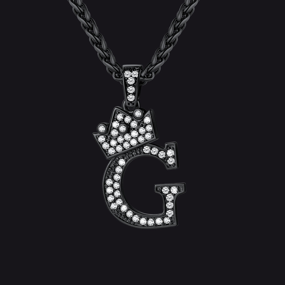 Sparkly Bling Crown Diamond Initial Letther Necklace for