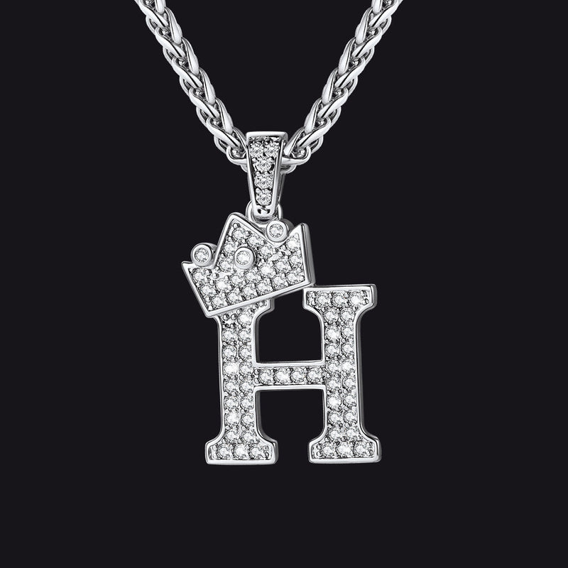 Sparkly Bling Crown Diamond Initial Letther Necklace for
