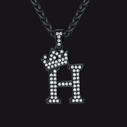 Sparkly Bling Crown Diamond Initial Letther Necklace for