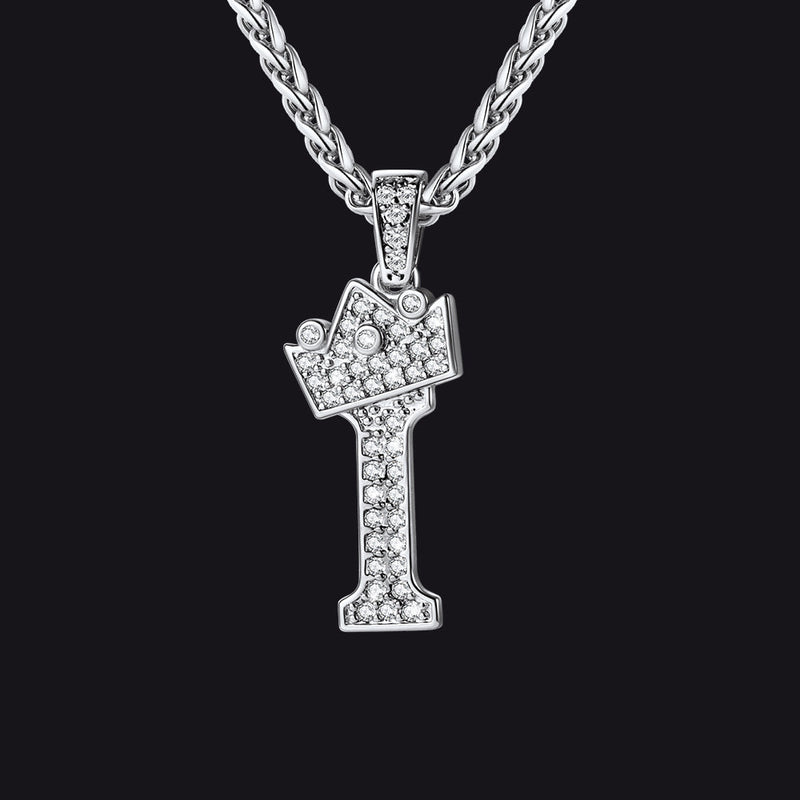 Sparkly Bling Crown Diamond Initial Letther Necklace for