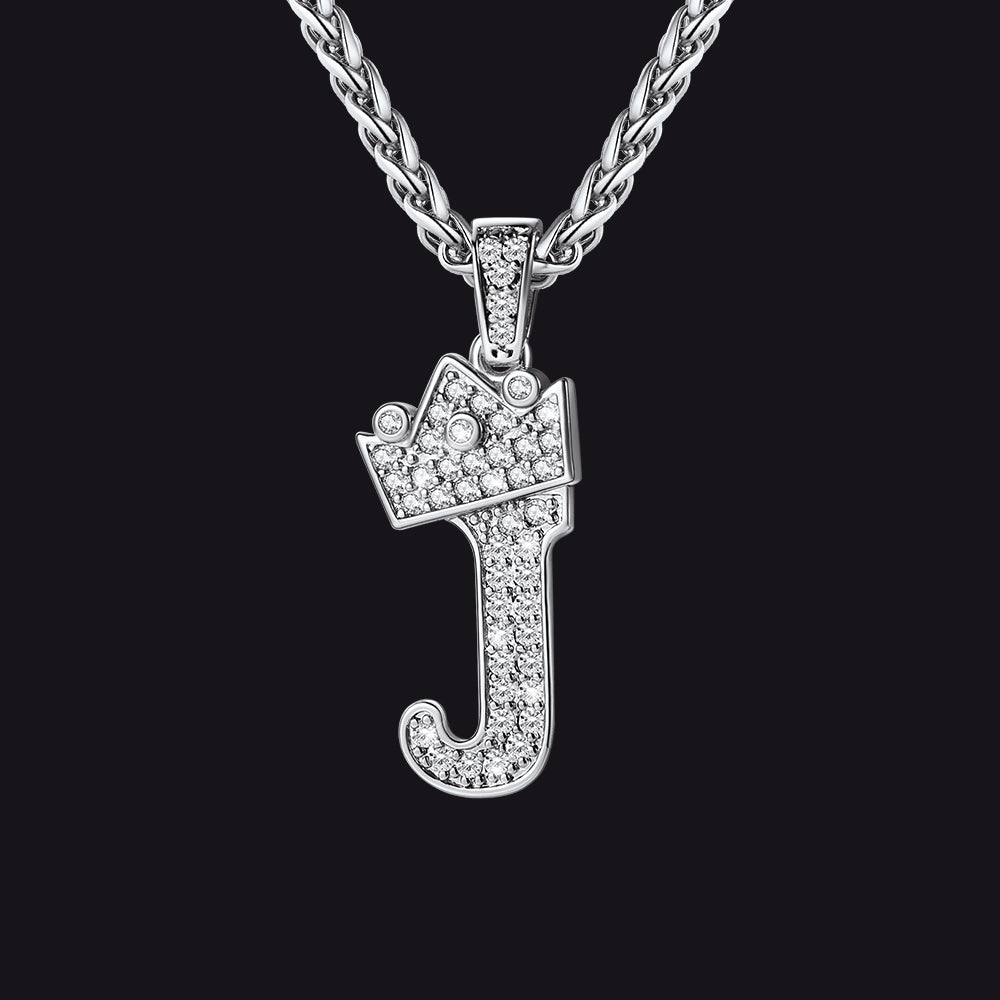 Sparkly Bling Crown Diamond Initial Letther Necklace for