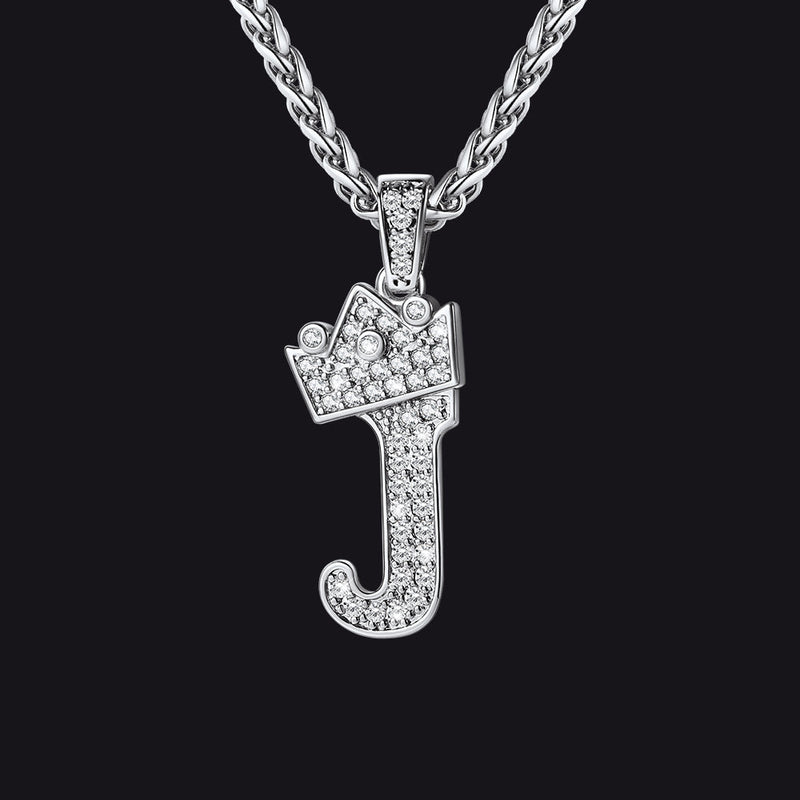 Sparkly Bling Crown Diamond Initial Letther Necklace for